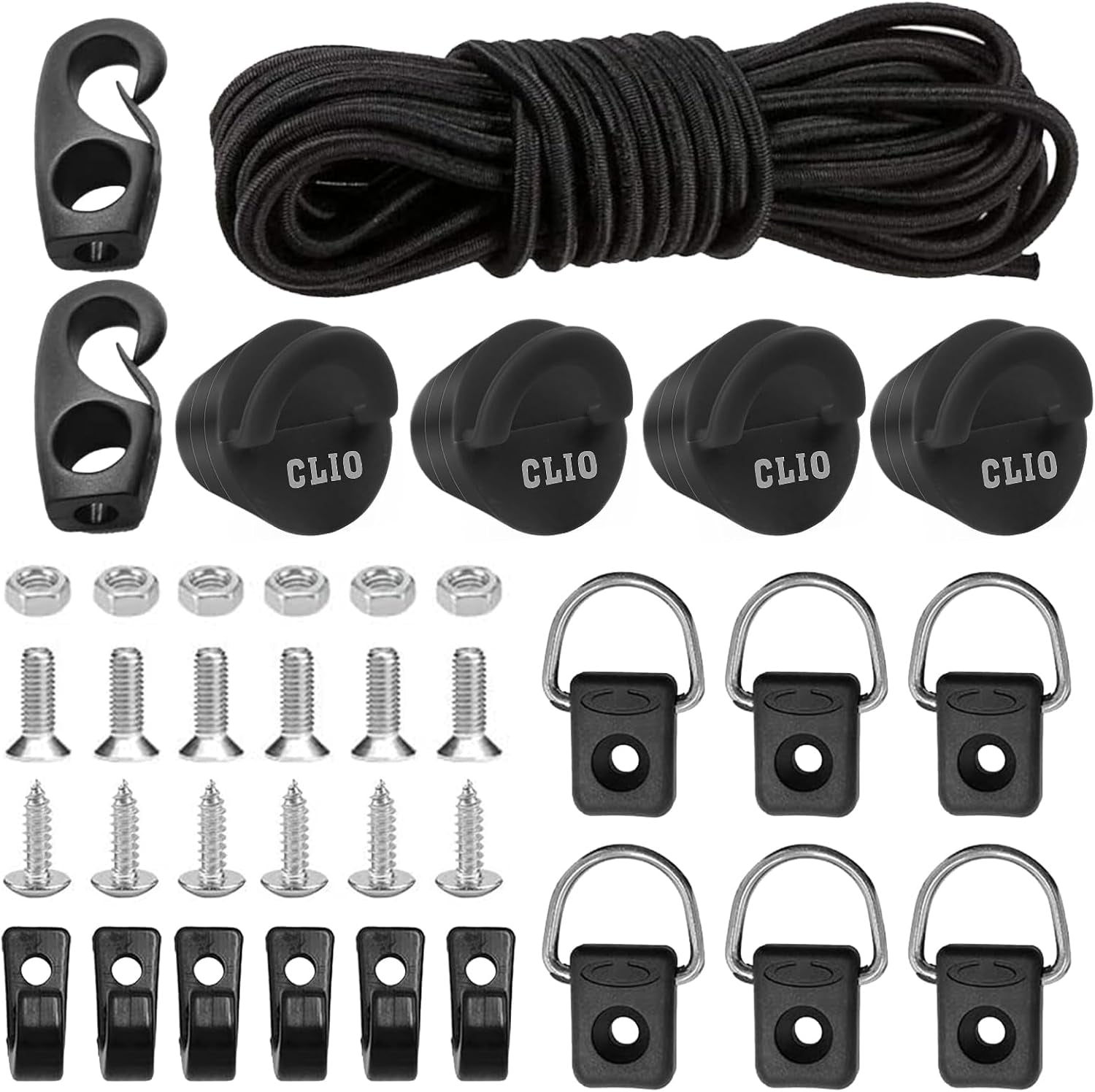 4 Pcs Kayak Scupper Plugs Kit and 8 Feet Kayak Bungee Cord with Bungee Cord Hooks Fishing Rigging D-Ring Cord J-Hooks with Screws for Kayak Boat Canoe Outfitting Fishing Camping Kayak Deck Rigging Kit