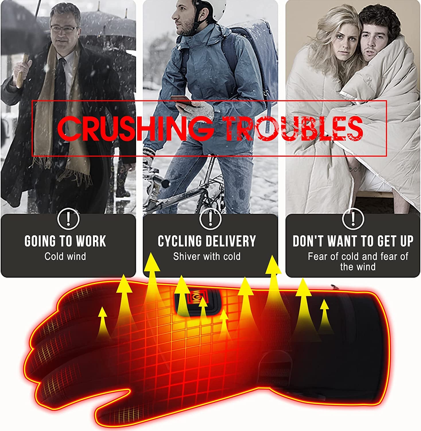 Electric Rechargeable Battery Heated Gloves - Waterproof Touchscreen for Outdoor Sports, Hiking, Skiing, Running, Work