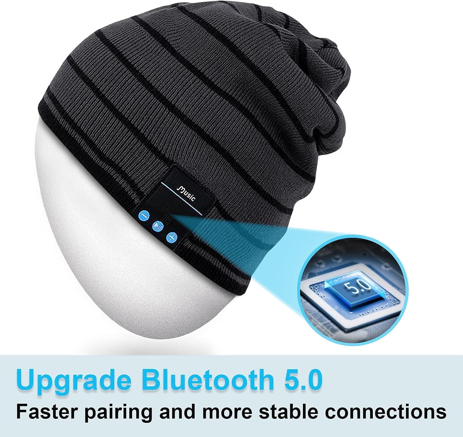 Bluetooth Beanie Hat, Bluetooth Beanie for Men Women, Beanie with Bluetooth Headphones, Music Hat with Bluetooth Speaker, Bluetooth Hats Bluetooth Skully Cap, for Dad Teens Husband