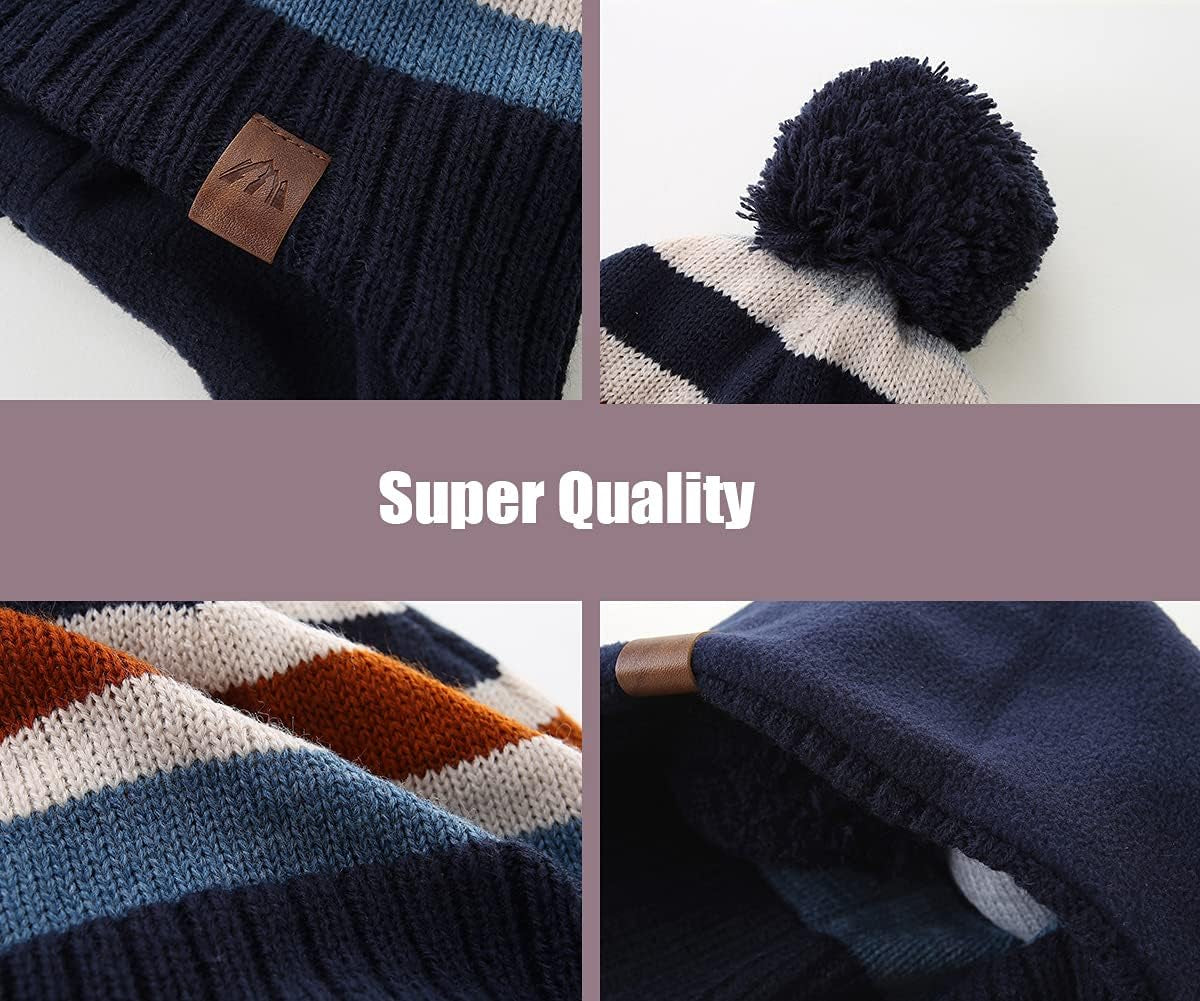 Boys Winter Hat Earflap Knitted Beanie for Kids Warm Fleece Lined Thicken Hat for Baby