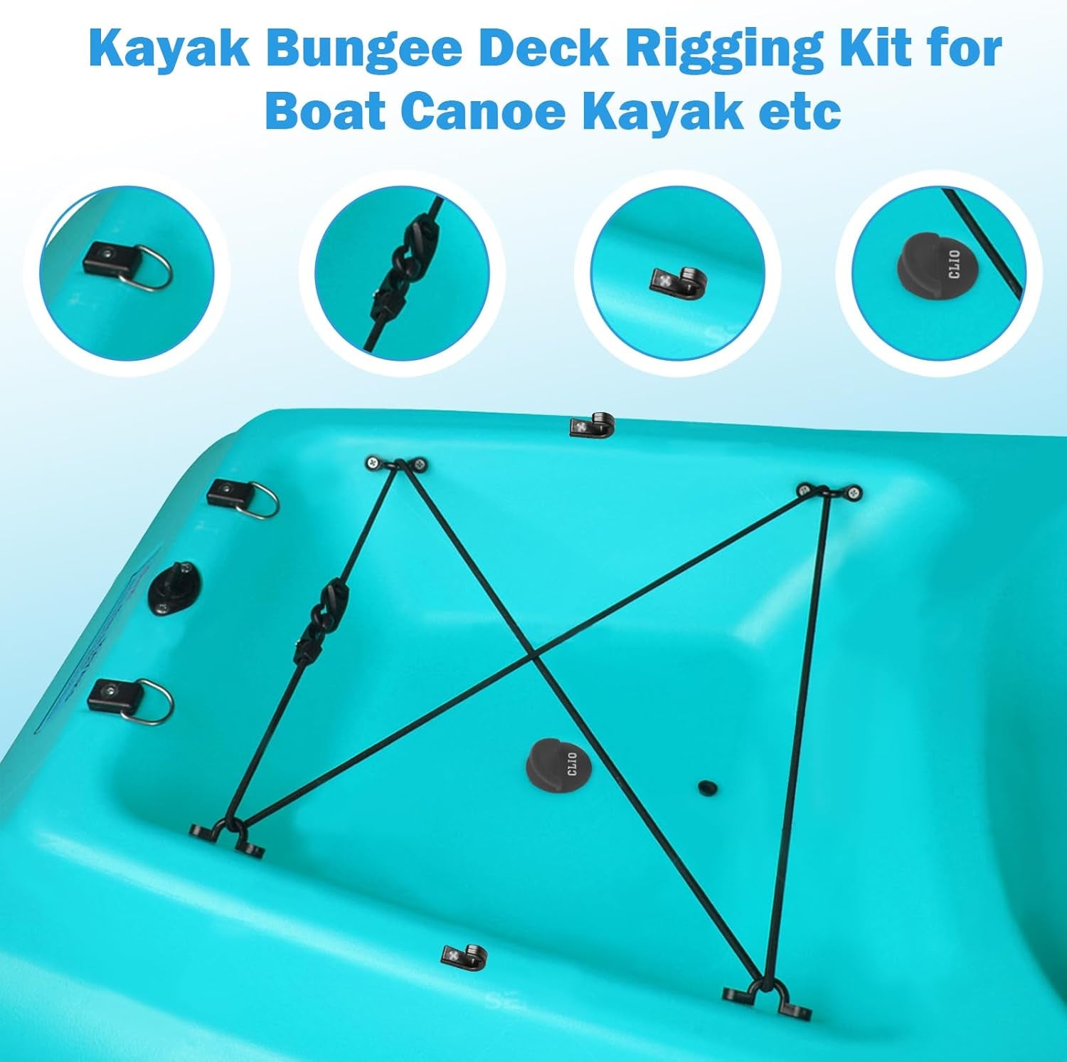 4 Pcs Kayak Scupper Plugs Kit and 8 Feet Kayak Bungee Cord with Bungee Cord Hooks Fishing Rigging D-Ring Cord J-Hooks with Screws for Kayak Boat Canoe Outfitting Fishing Camping Kayak Deck Rigging Kit