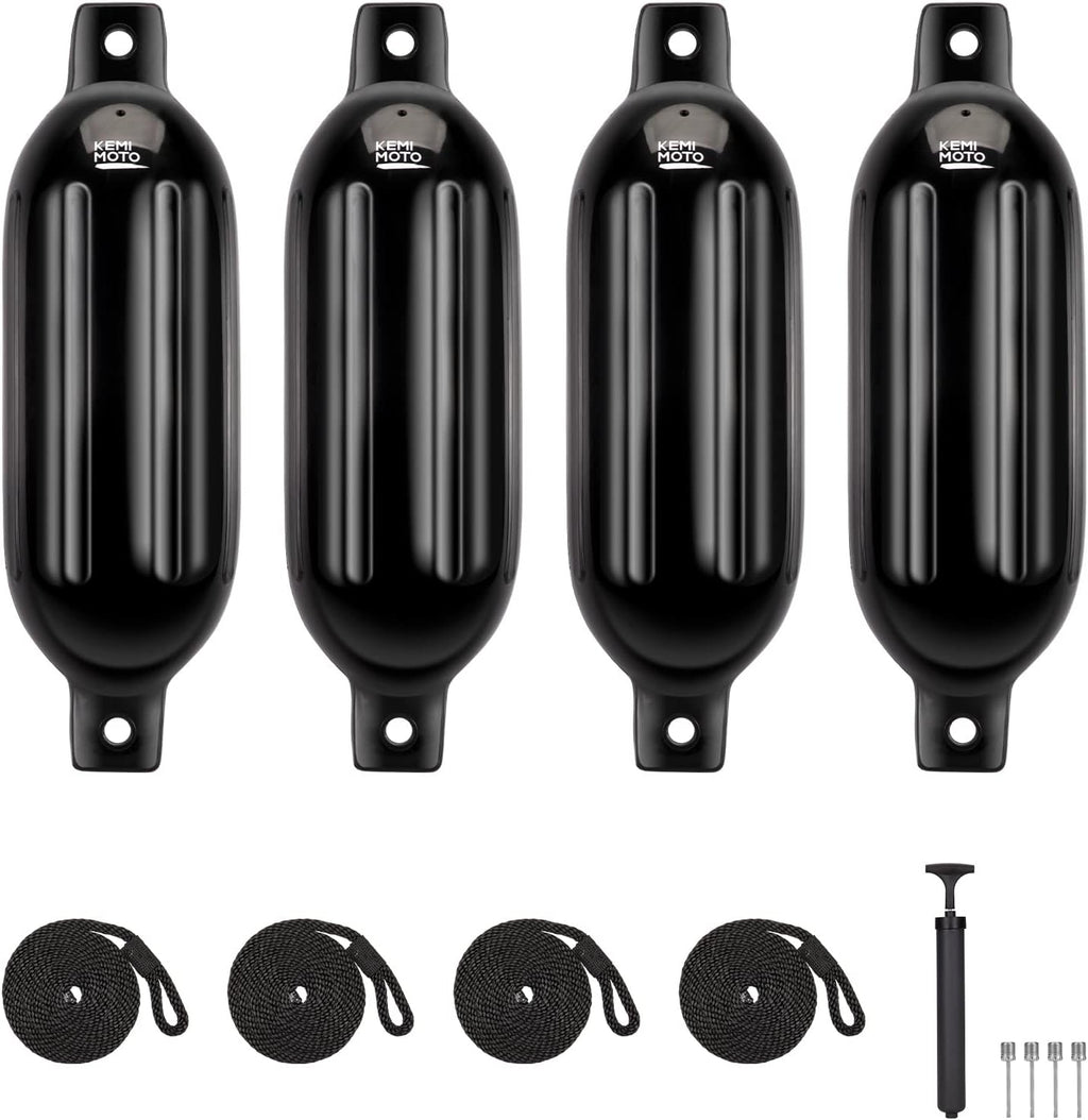 Boat Fenders Boat Bumpers for 15-35Ft Boat, 4 Pack Inflatable Boat Fenders Bumpers with 4 Ropes, Boat Bumpers for Docking, Fit for Pontoon Boat Bass Boat and Jon Boat