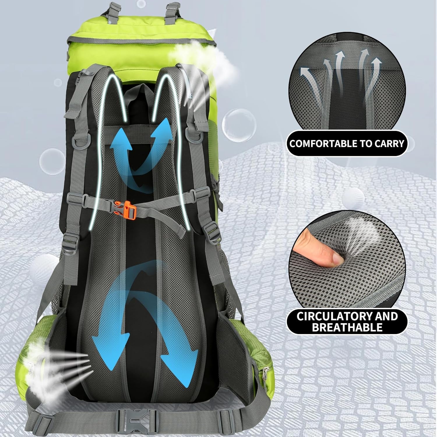 75L Hiking Backpack with Rain Cover Waterproof Camping Backpack Shoes Warehouse for Men Women, Frameless