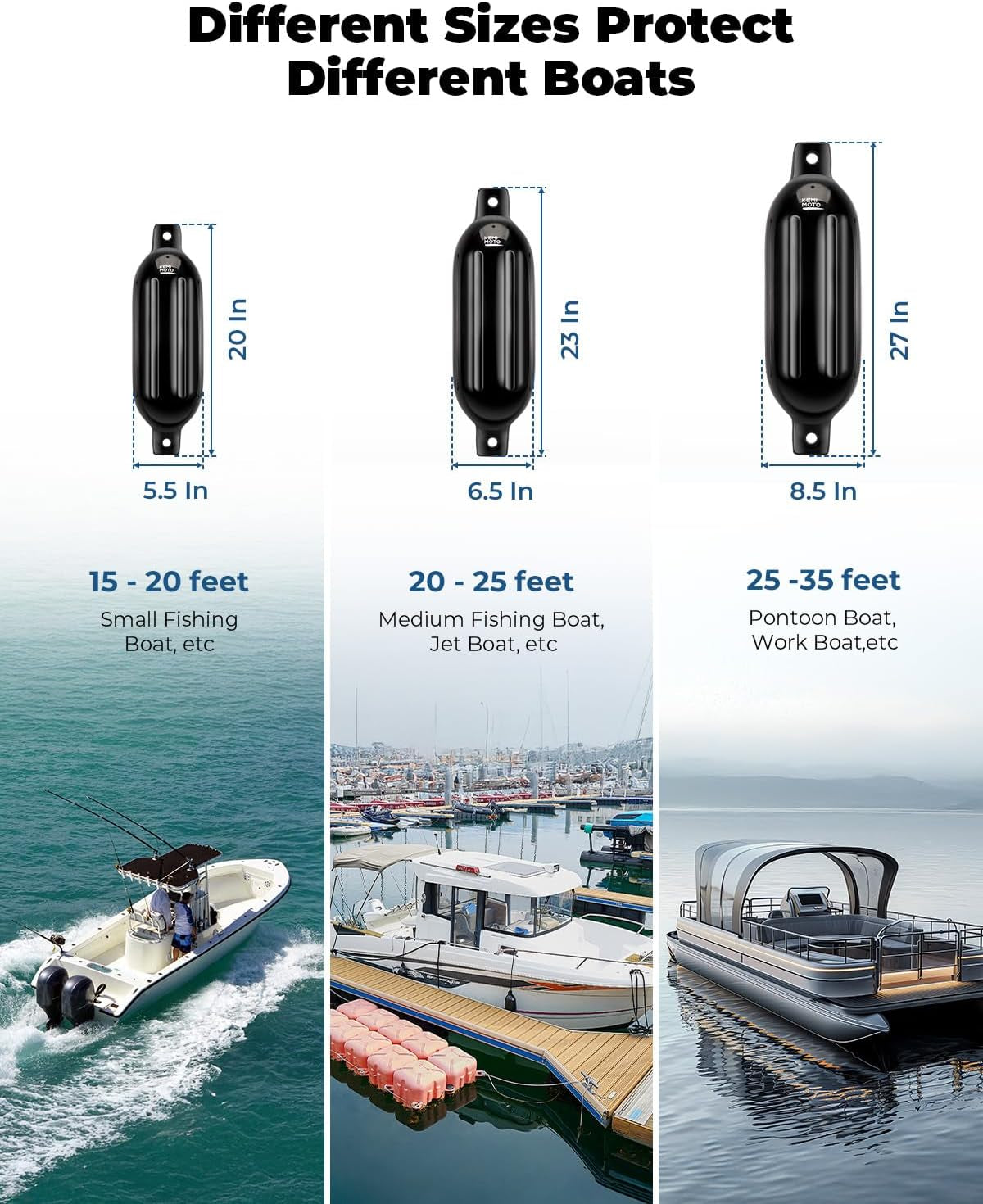 Boat Fenders Boat Bumpers for 15-35Ft Boat, 4 Pack Inflatable Boat Fenders Bumpers with 4 Ropes, Boat Bumpers for Docking, Fit for Pontoon Boat Bass Boat and Jon Boat