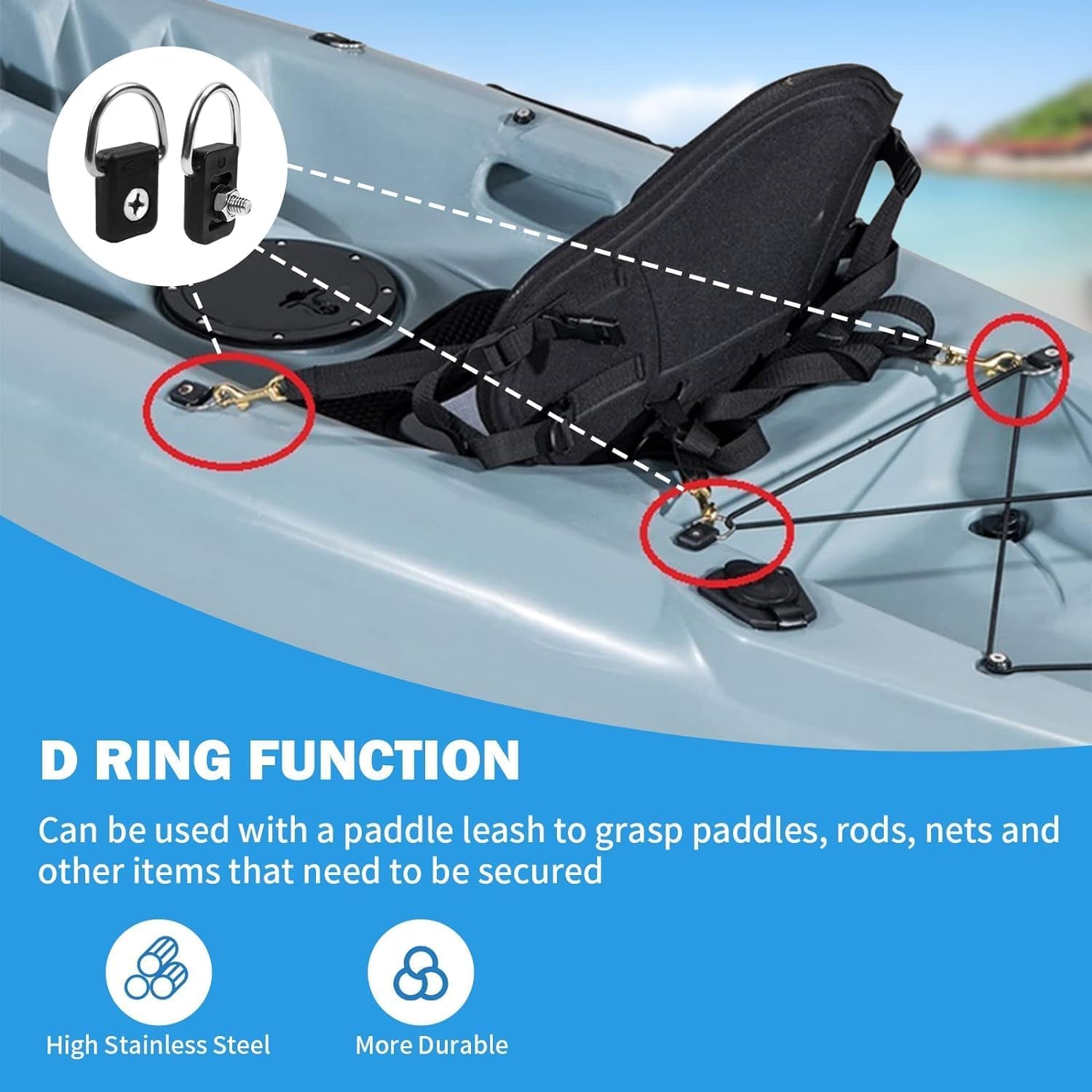 4 Pcs Kayak Scupper Plugs Kit and 8 Feet Kayak Bungee Cord with Bungee Cord Hooks Fishing Rigging D-Ring Cord J-Hooks with Screws for Kayak Boat Canoe Outfitting Fishing Camping Kayak Deck Rigging Kit