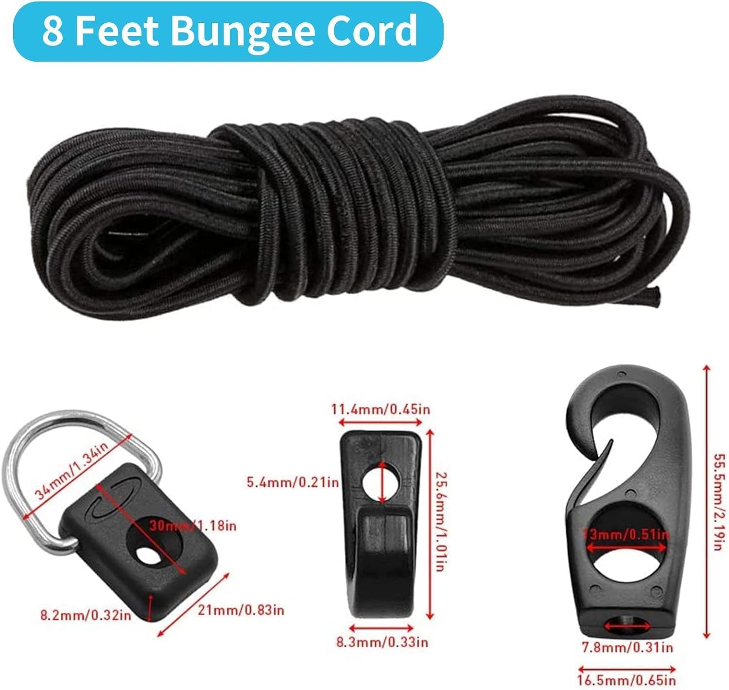 4 Pcs Kayak Scupper Plugs Kit and 8 Feet Kayak Bungee Cord with Bungee Cord Hooks Fishing Rigging D-Ring Cord J-Hooks with Screws for Kayak Boat Canoe Outfitting Fishing Camping Kayak Deck Rigging Kit