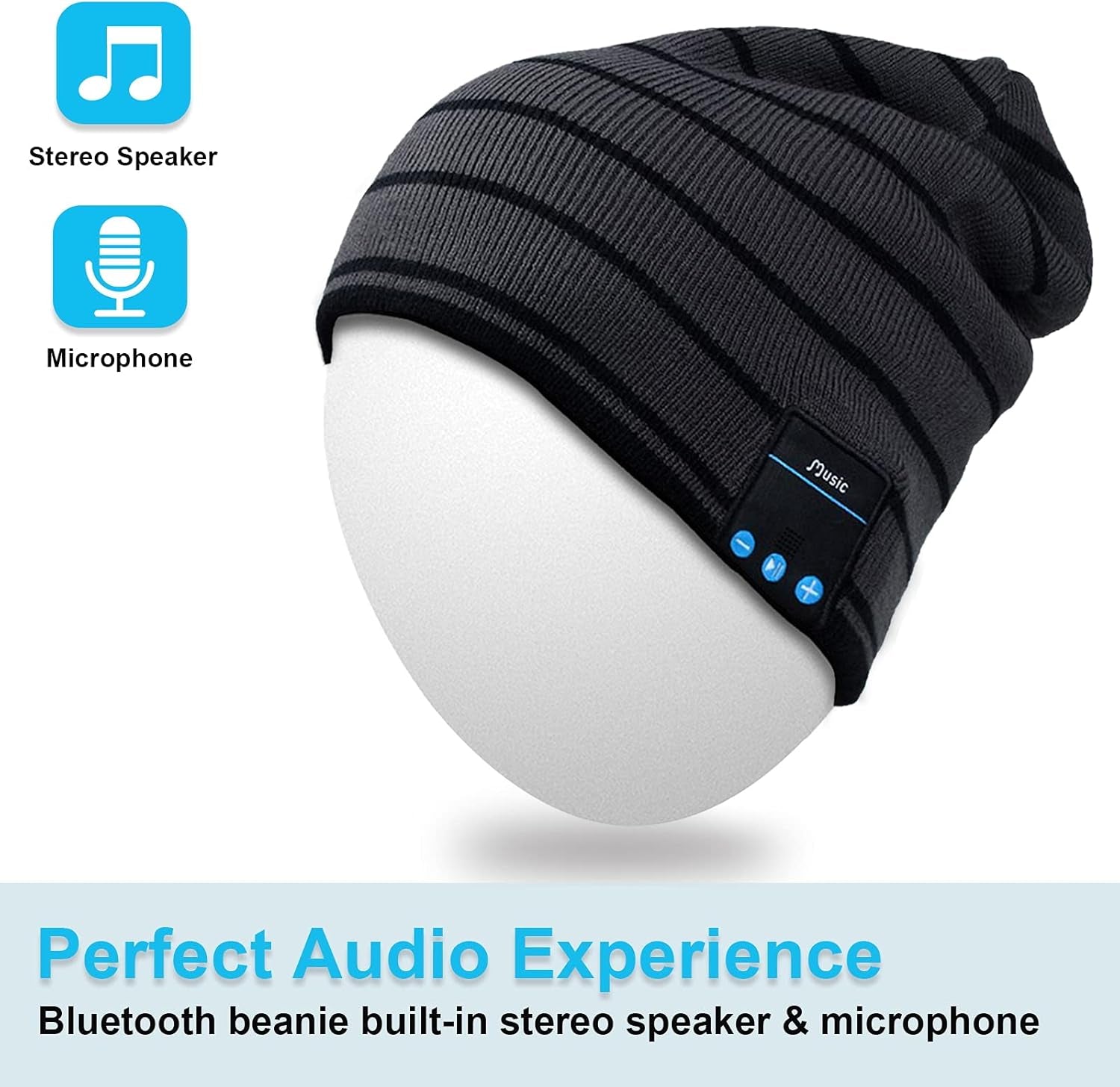 Bluetooth Beanie Hat, Bluetooth Beanie for Men Women, Beanie with Bluetooth Headphones, Music Hat with Bluetooth Speaker, Bluetooth Hats Bluetooth Skully Cap, for Dad Teens Husband
